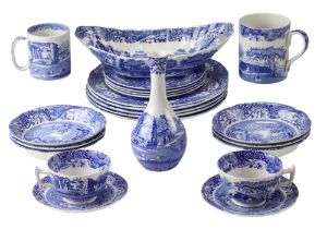 A group of Spode Italian blue-and-white ceramics comprising dinner plates, side dishes, shallow