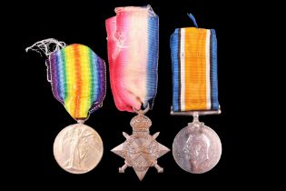 A 1914-15 Star, British War and Victory Medals to 5272 Sjt J B Hudson, Border Regiment