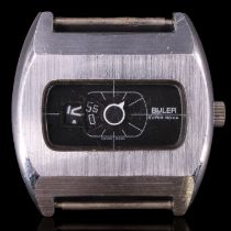 A 1970s Buler Super-Nova stainless steel jump-hour mechanical wristwatch, 42 mm excluding crown, (