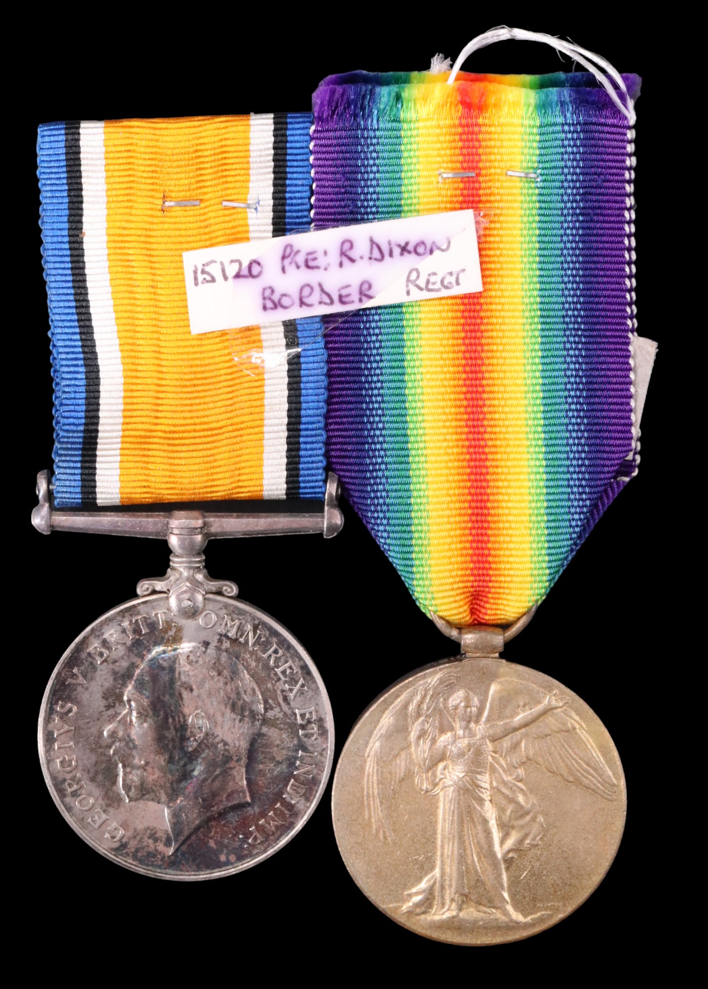 British War and Victory Medals to 15120 Pte R Dixon, Border Regiment