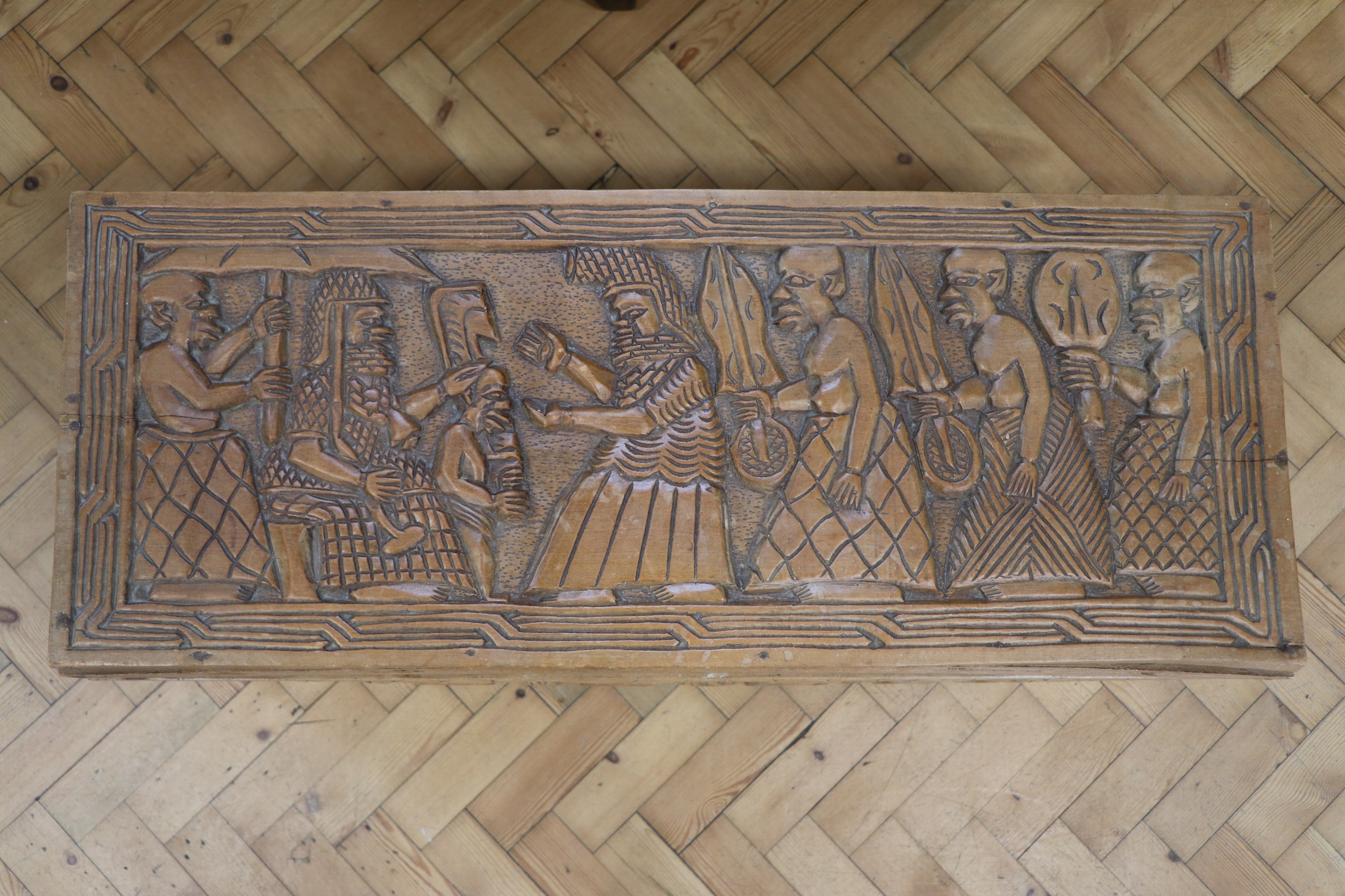 A mid-20th Century Nigerian carved hardwood chest, 103 cm x 42 cm x 56 cm - Image 2 of 5