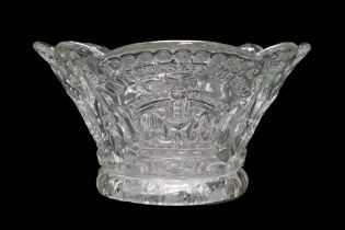 A 1953 coronation commemorative pressed glass bowl, height 11 cm
