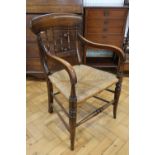 A Victorian ruch-seated beech spindle-back armchair, 89 cm