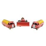A Dinky Supertoy diecast Law Knox Bulldozer together with two A E C Monarch Thompson Tanks