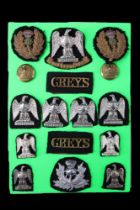 A collection of Royal Scots Greys cap badges and insignia