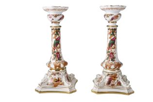 A pair of late 20th Century Royal Crown Derby Olde Avesbury candlesticks, height 27 cm, (one
