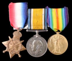 A 1914 Star, British War and Victory Medals to 5575 Pte W E Wright, Worcestershire Regiment