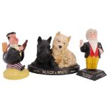 Three brewery advertising figurines comprising a reproduction Double Diamond ceramic decanter, Black