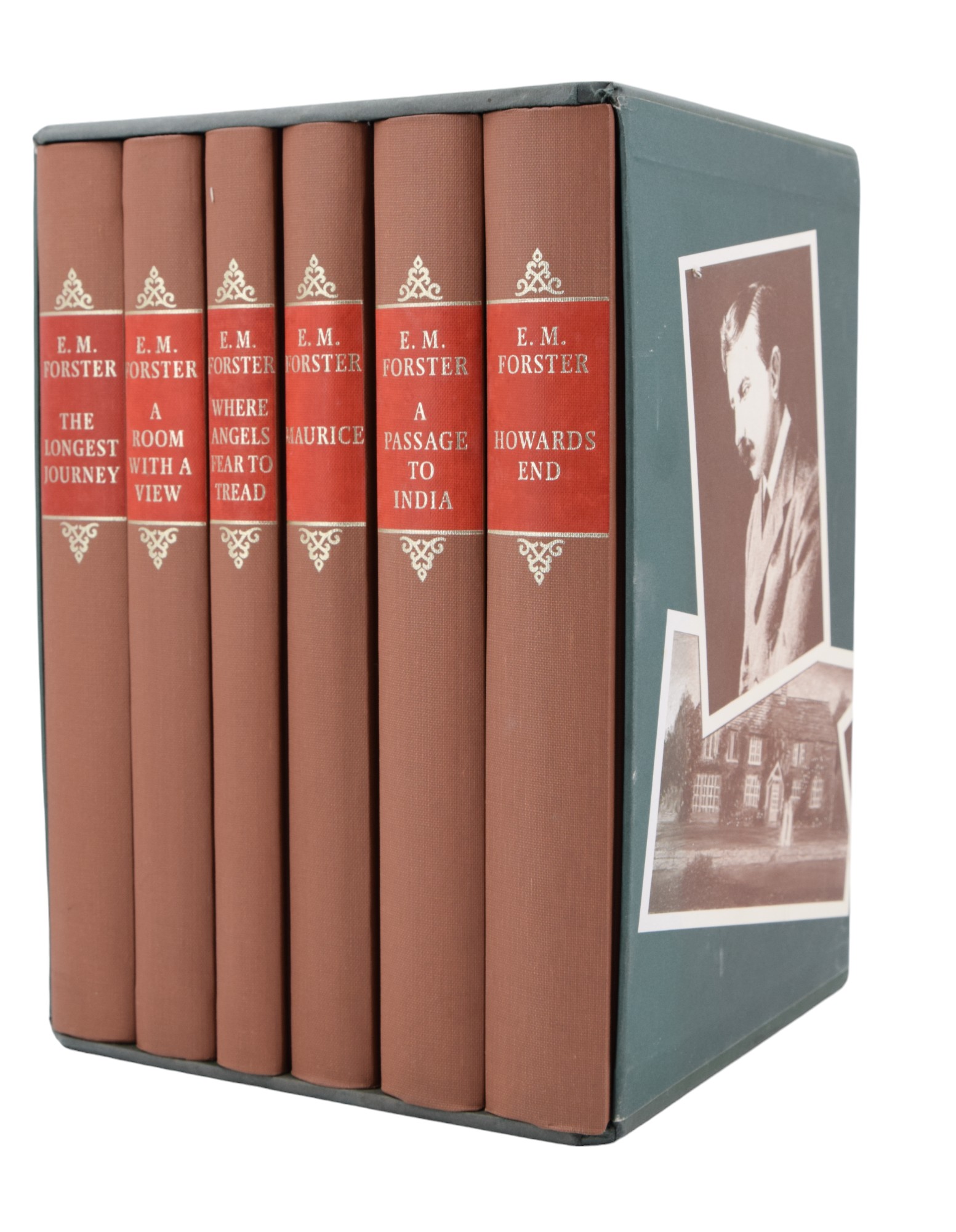 Six Folio Society works of E M Forster: "The Longest Journey", "A Room With A View", "Where Angels