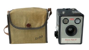 A cased 1960s Kodak Brownie Flash II 620 film camera