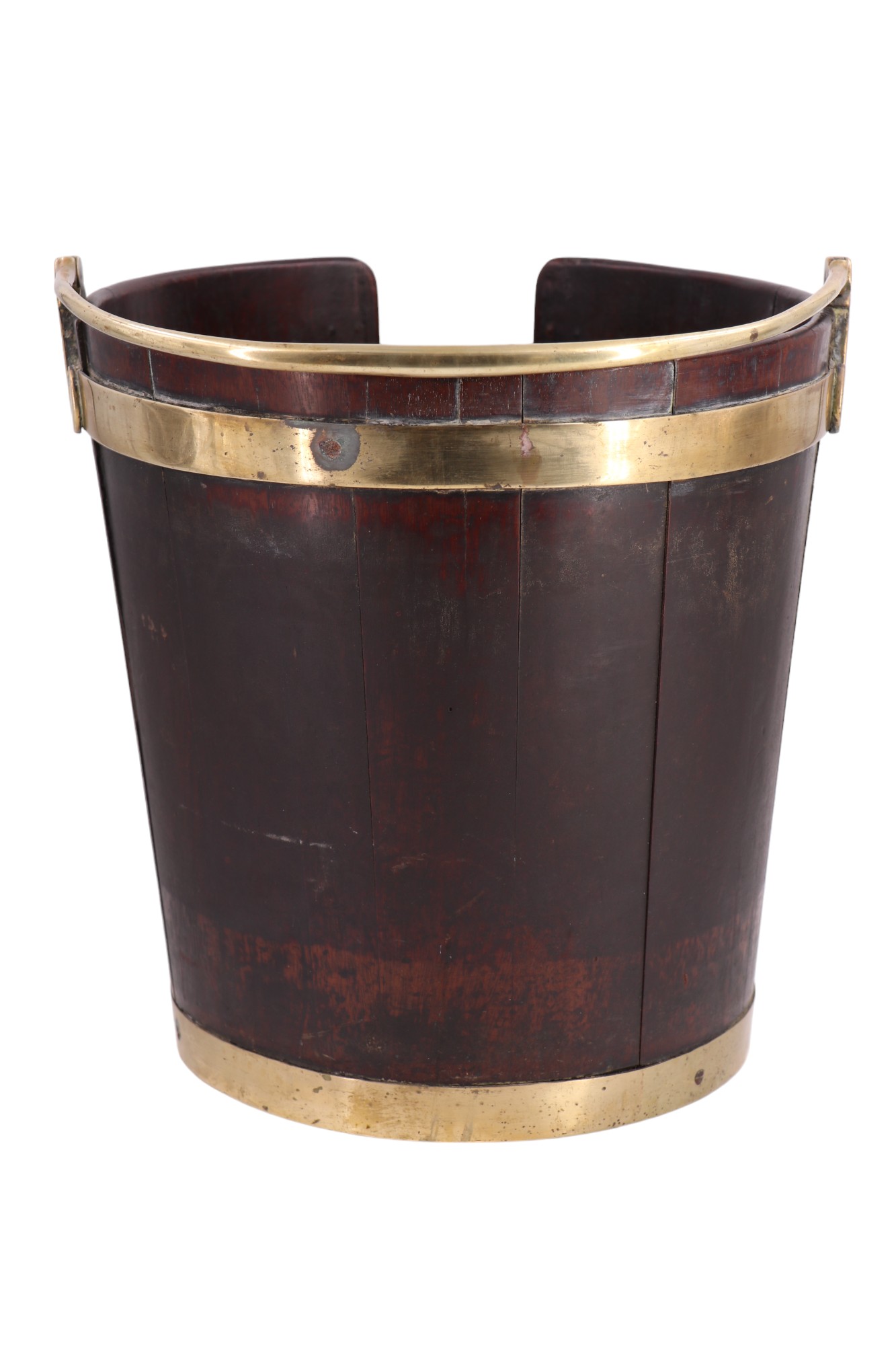 A pair of George III Irish brass-mounted mahogany plate buckets, 35 cm high (55 cm with swing - Image 8 of 8