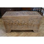 A mid-20th Century Nigerian carved hardwood chest, 103 cm x 42 cm x 56 cm