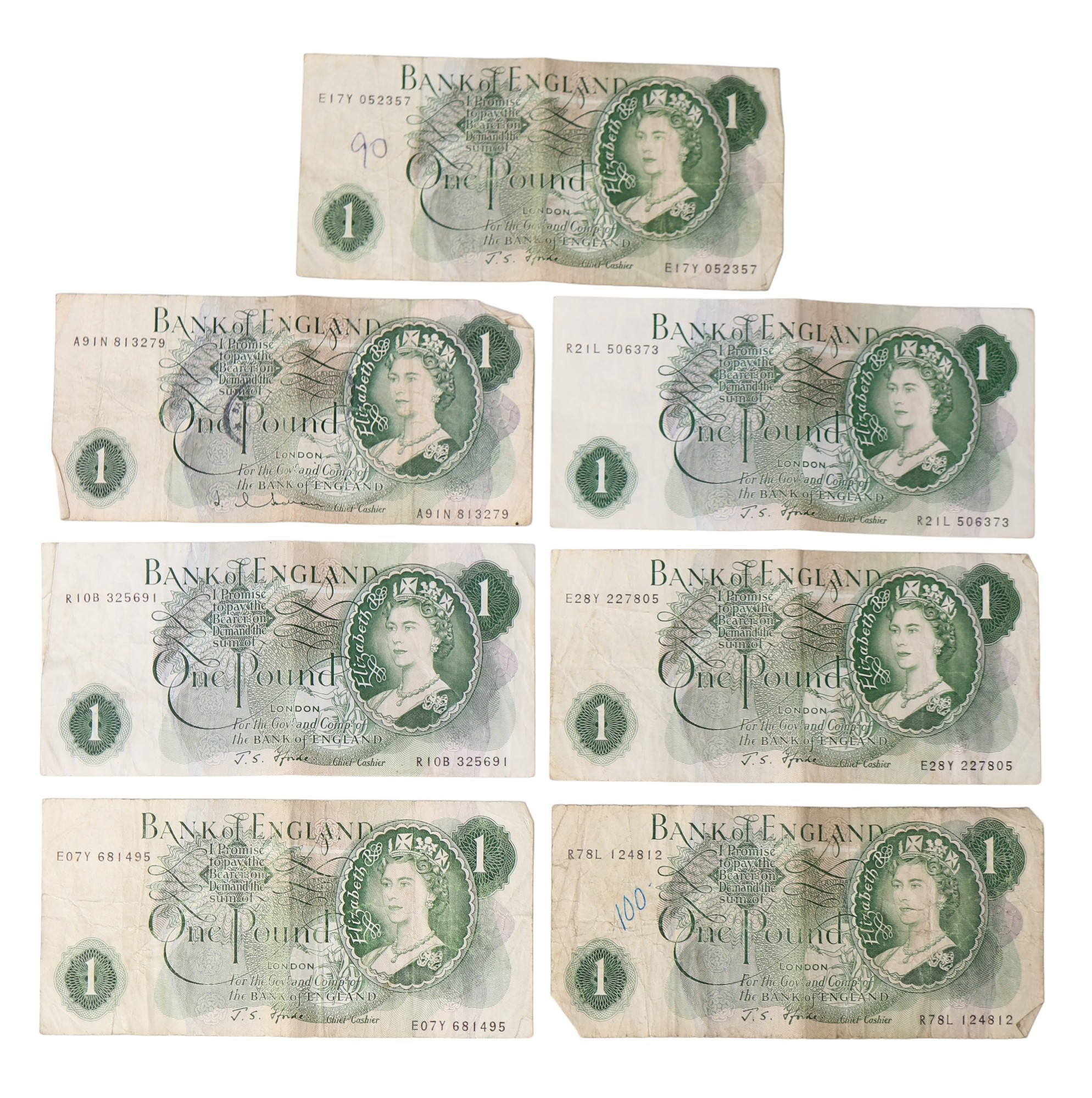 A group of GB Bank of England one pound banknotes comprising one Hollom and six Fforde together with - Image 10 of 14