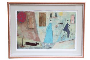 Paula McArdle (Contemporary) "Walking The Dog", a dream-like depiction of a woman walking her dog