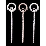 Three electroplate Claddagh ring hair pins, 13 cm