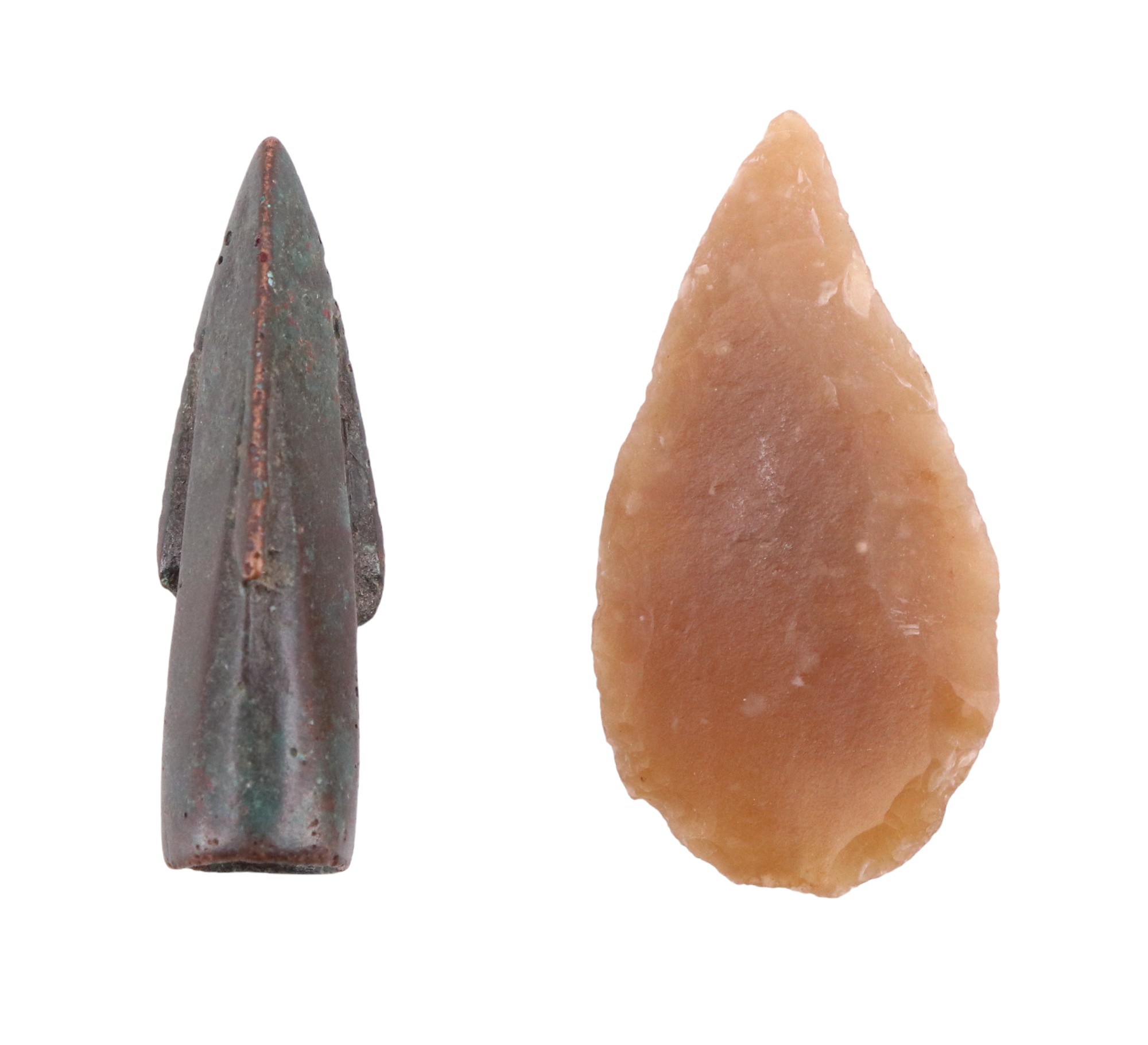 Roman bronze and Neolithic flint arrowheads, former 25 mm