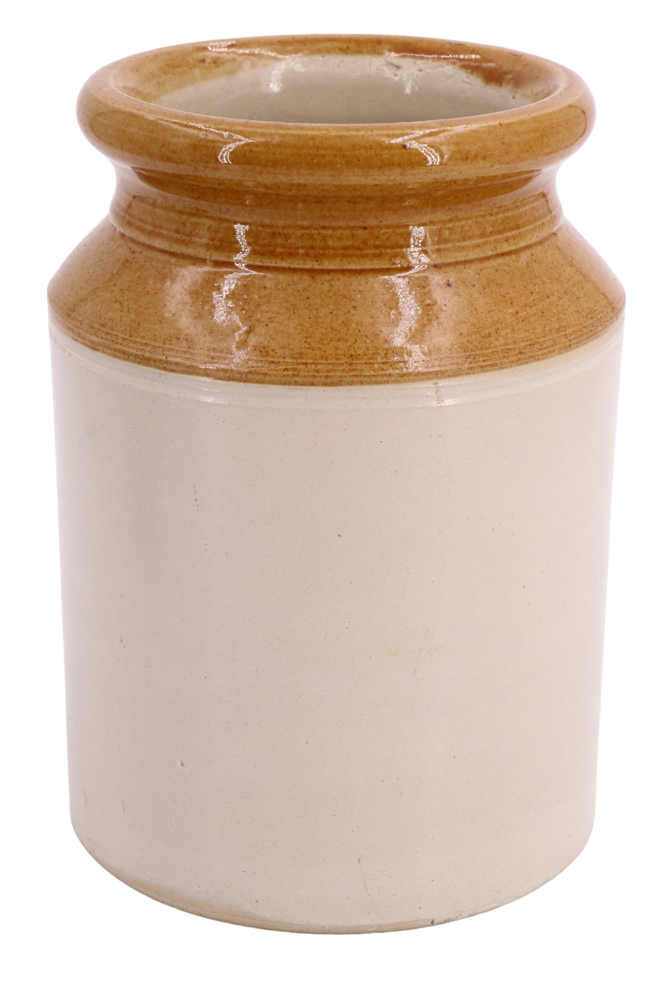 An early 20th Century glazed stoneware kitchen utensil storage jar, impressed WPH, 21.5 cm