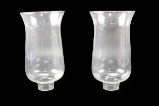 A pair of glass hurricane or similar lamp shades, 19 cm