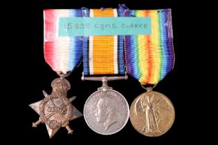 A 1914-15 Star, British War and Victory medals to 15838 CSJT T H Clarke, Border Regiment