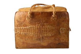 A large mid-to-late 20th Century reptile skin hand luggage travel case, 53 cm x 22 cm x 40 cm