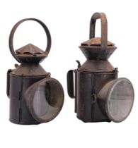 Two railway hand lanterns, tallest 35 cm