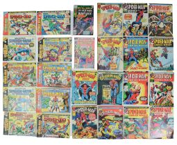 A group of 1970s Marvel Spider-Man comic books comprising "Spider-Man Comics Weekly", (June 1974 -