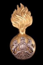 A Victorian Royal Scots Fusiliers warrant officer's bearskin cap grenade plume holder / badge