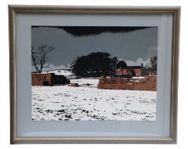 Charles Oakley (1925-2008) "Birdoswald Roman Fort, Gilsland, Cumbria", a wintry, bold, graphic study