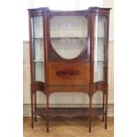 A late 19th / early 20th Century string-inlaid and carved mahogany display cabinet, 123 cm x 44 cm x