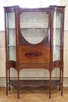 A late 19th / early 20th Century string-inlaid and carved mahogany display cabinet, 123 cm x 44 cm x