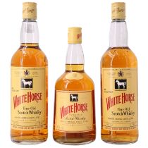 Three bottles of White Horse Fine Old Scotch Whisky, two 75 and one 70 cl