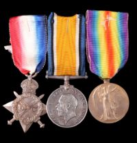 A 1914-15 Star, British War and Victory medals to 23056 Pte F A Seaman, Border Regiment