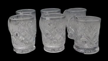 Five Royal Doulton cut glass half-pint tankards together with a Thomas Webb tankard, former 11.5 cm