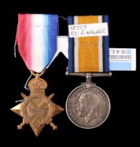 A 1914-15 Star and Victory Medal to 10707 Pte F Walker, Border Regiment