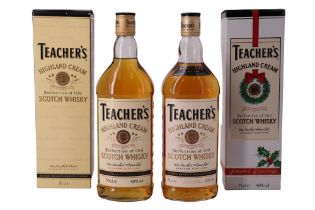 Two boxed bottles of Teacher's Highland Cream Scotch Whisky, 75 and 70 cl