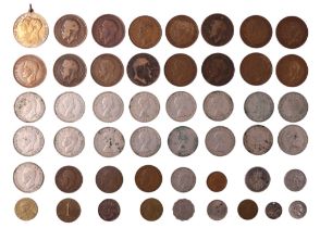 A small group of world coins including a silver 1918 India Half Rupee, a 1942 2 Öre, etc, together