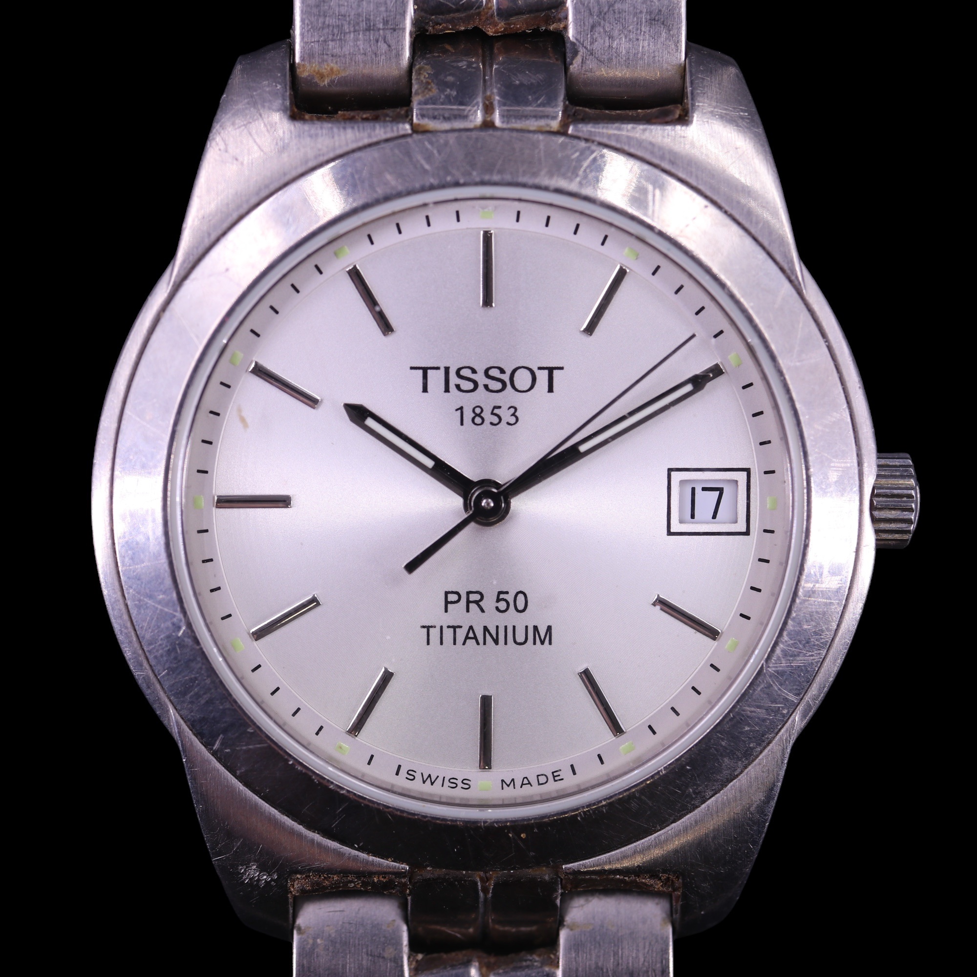 A Tissot PR 50 Titanium wristwatch, having a Swiss ETA three-jewel quartz movement, radially brushed