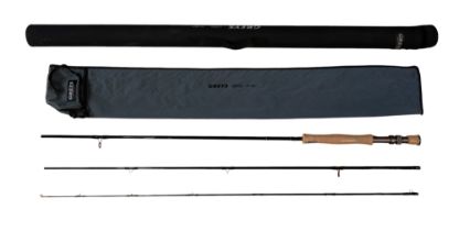 A Greys GRXI fly fishing rod and carry case, 9' 6", three sections