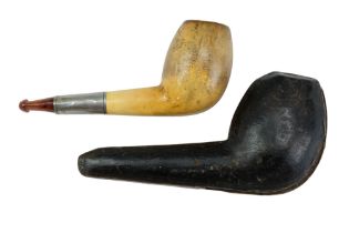 A late Victorian amber-stemmed meerschaum tobacco pipe, cased, 12.5 cm