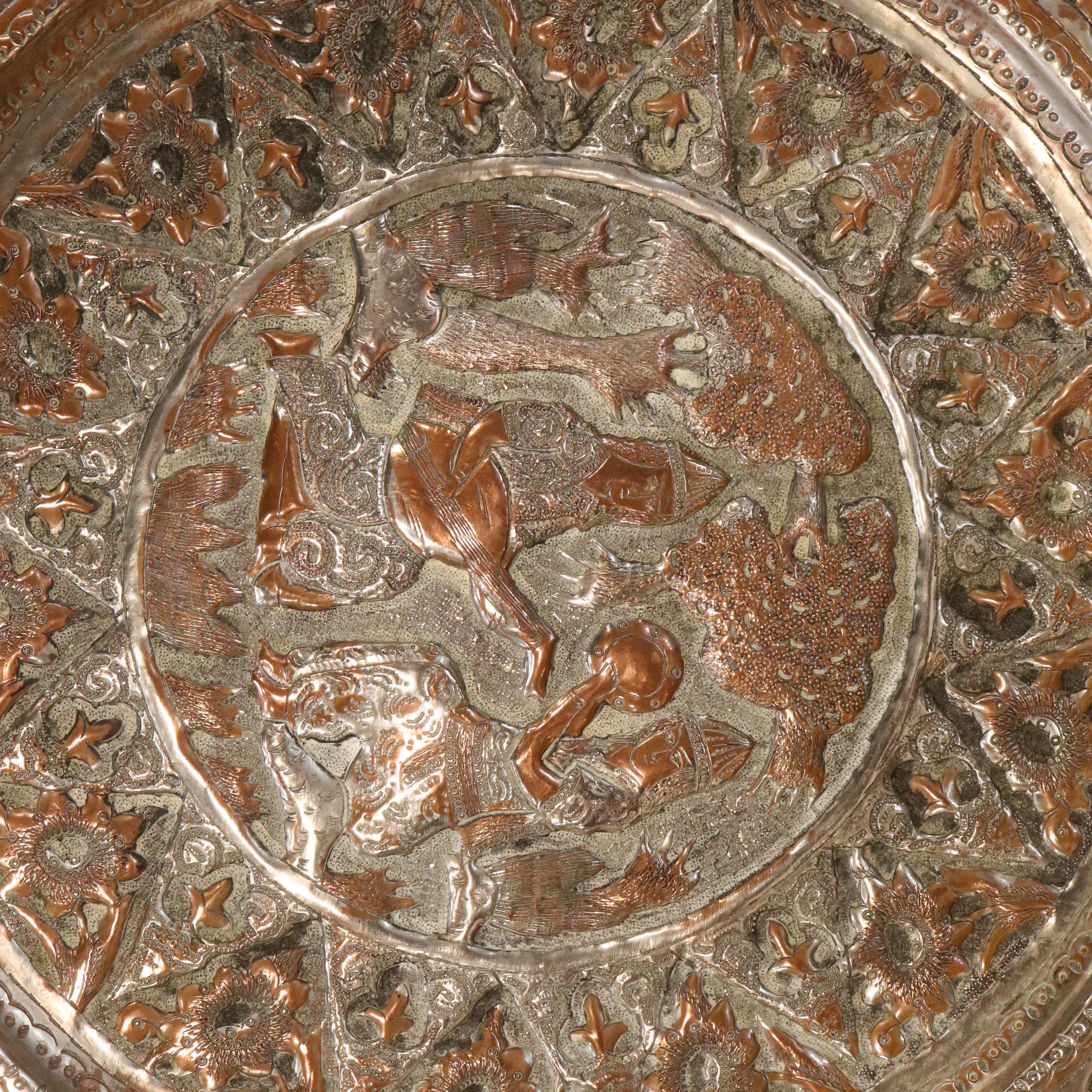 An early-to-mid 20th Century Persian copper-topped and mother-of-pearl inlaid folding table, 52 cm x - Image 4 of 4