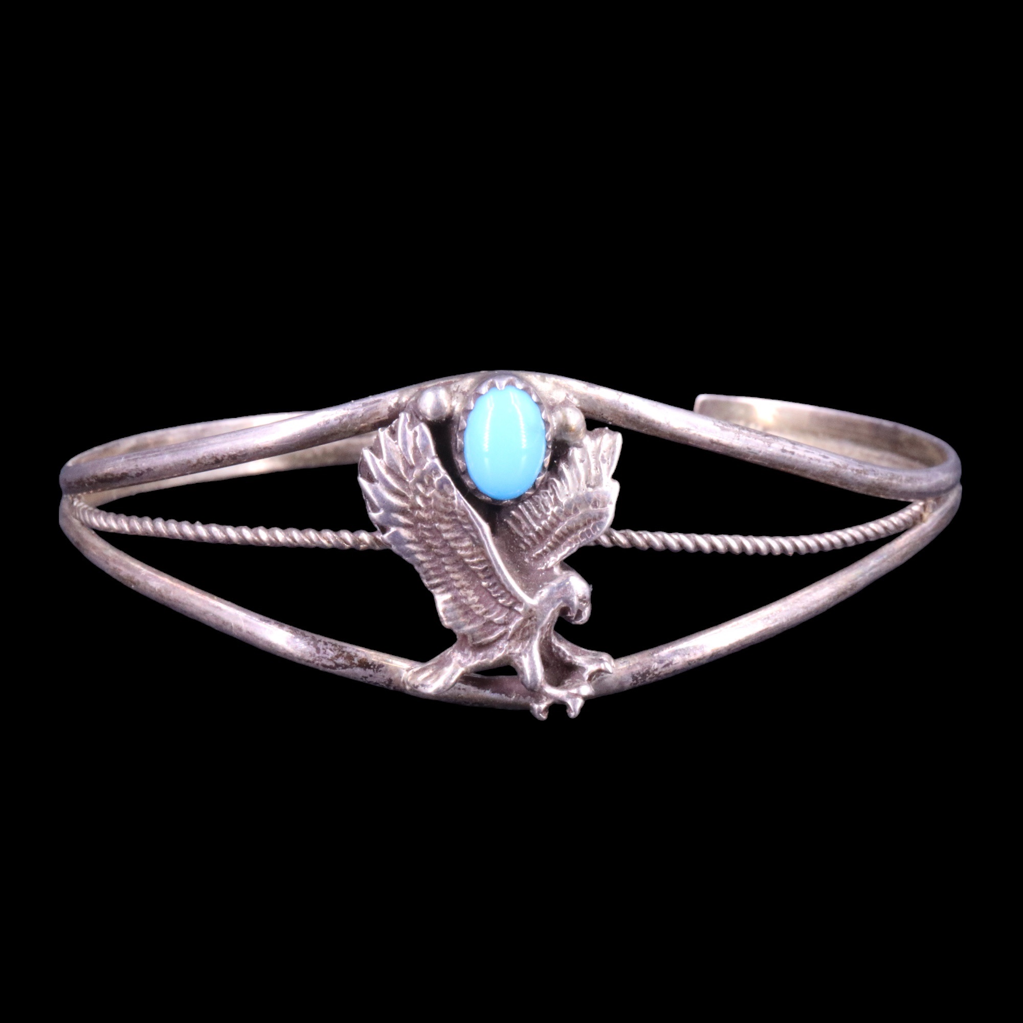 [ Native American ] A Navajo American turquoise and silver cuff bangle by Wilson Begay I, together - Image 5 of 9