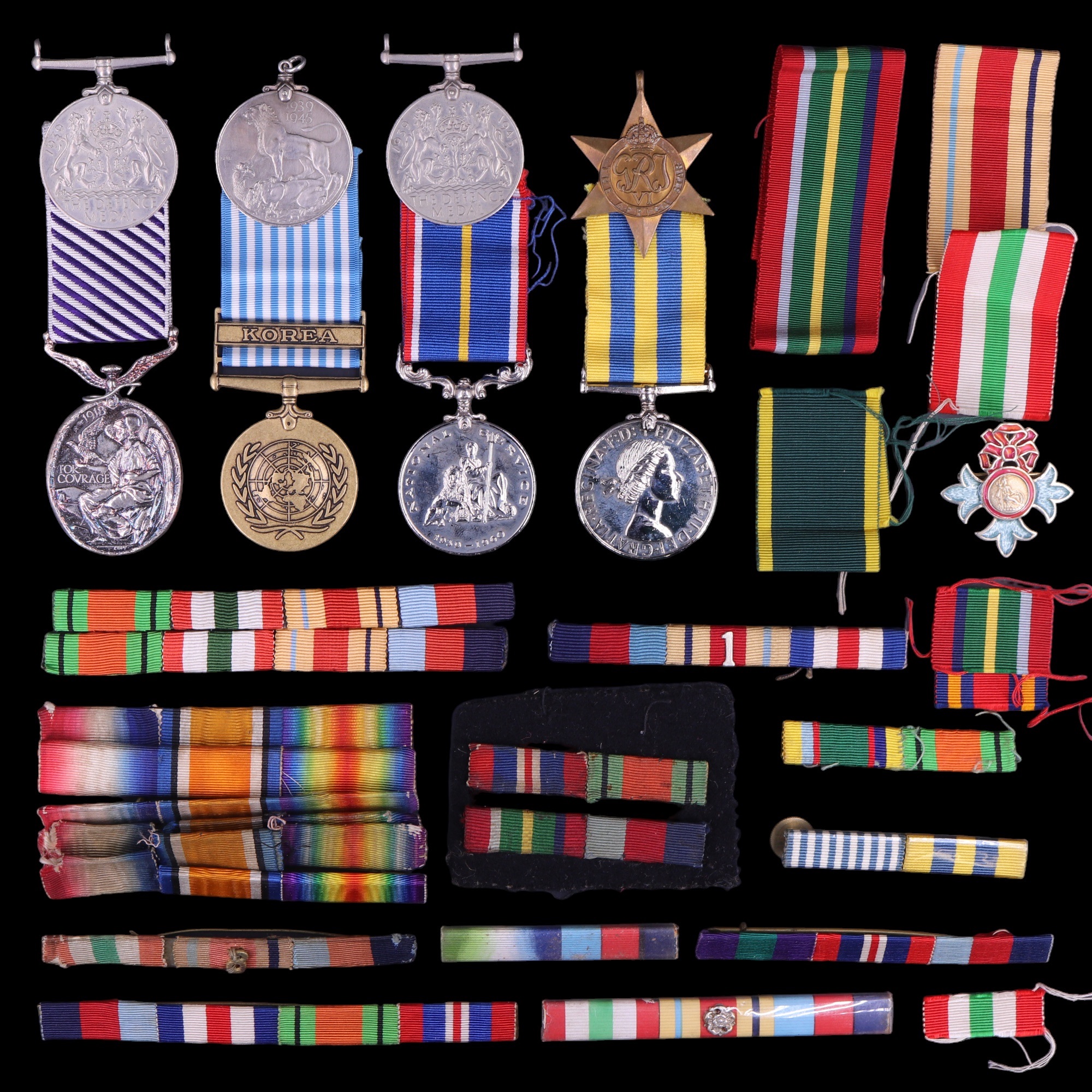Medal ribbons and ribbon bars together with replica and other medals