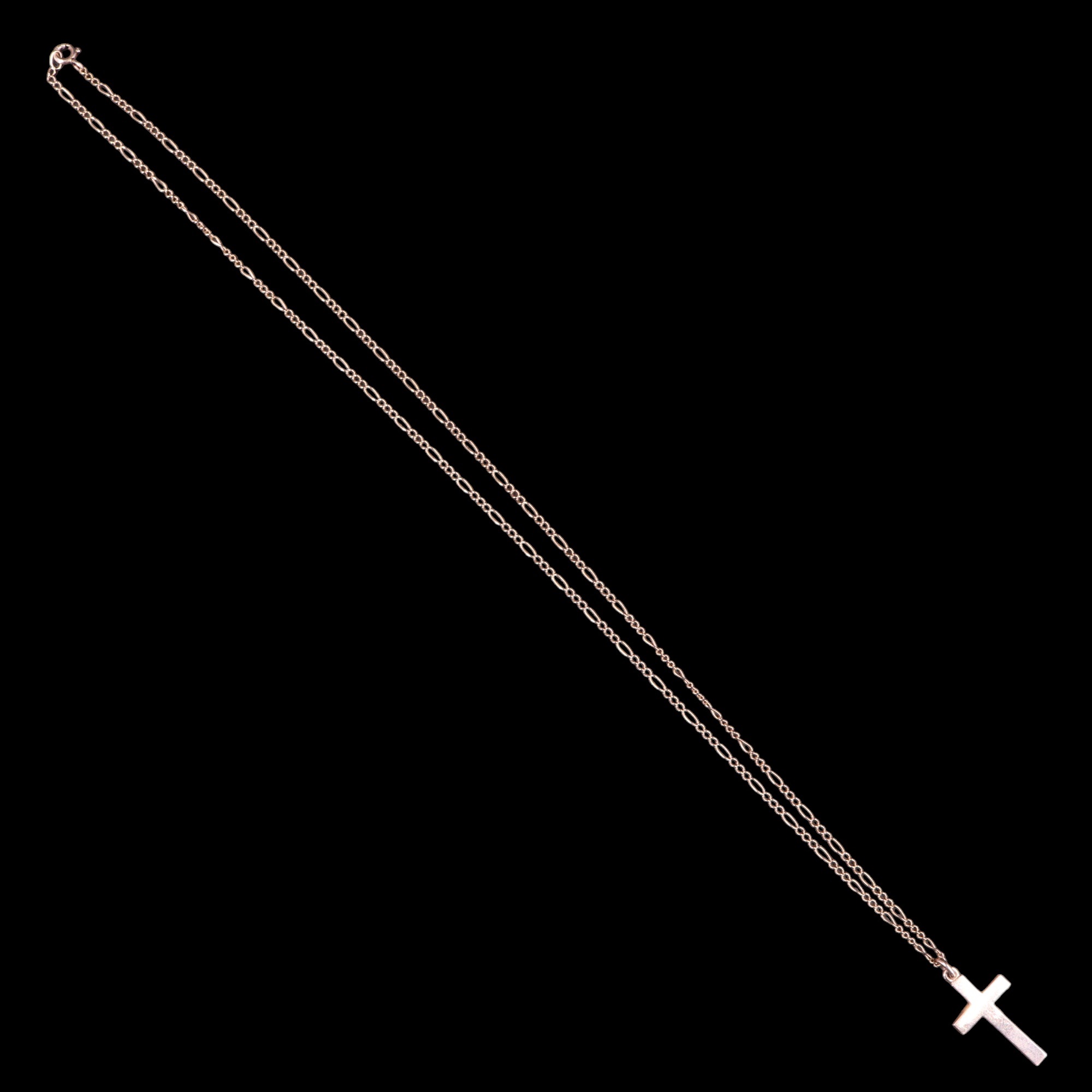 A 9ct gold cross and fine fetter-link neck chain, 28 mm, 54 cm, 4.3 g