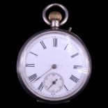 A late 19th Century Swiss silver open-faced pocket watch, having a crown-wound pin-set movement,