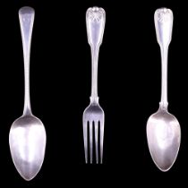 A George III silver shell thread pattern table fork and spoon by Richard Crossley & George Smith IV,