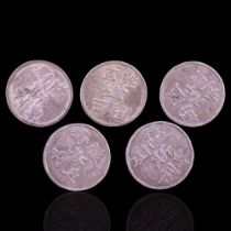 Five early 20th Century Chinese white metal buttons, (23 mm, tested as silver)