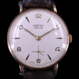 A 1970s Vertex Revue 9 ct gold wristwatch, having a crown-wound 17-jewel movement, silver face, gilt