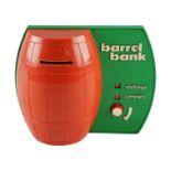 A 1970s children's "Barrel Bank" money box, 14 cm x 17 cm