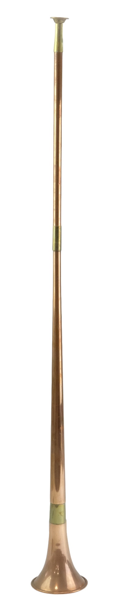 A copper hunting horn, 90 cm