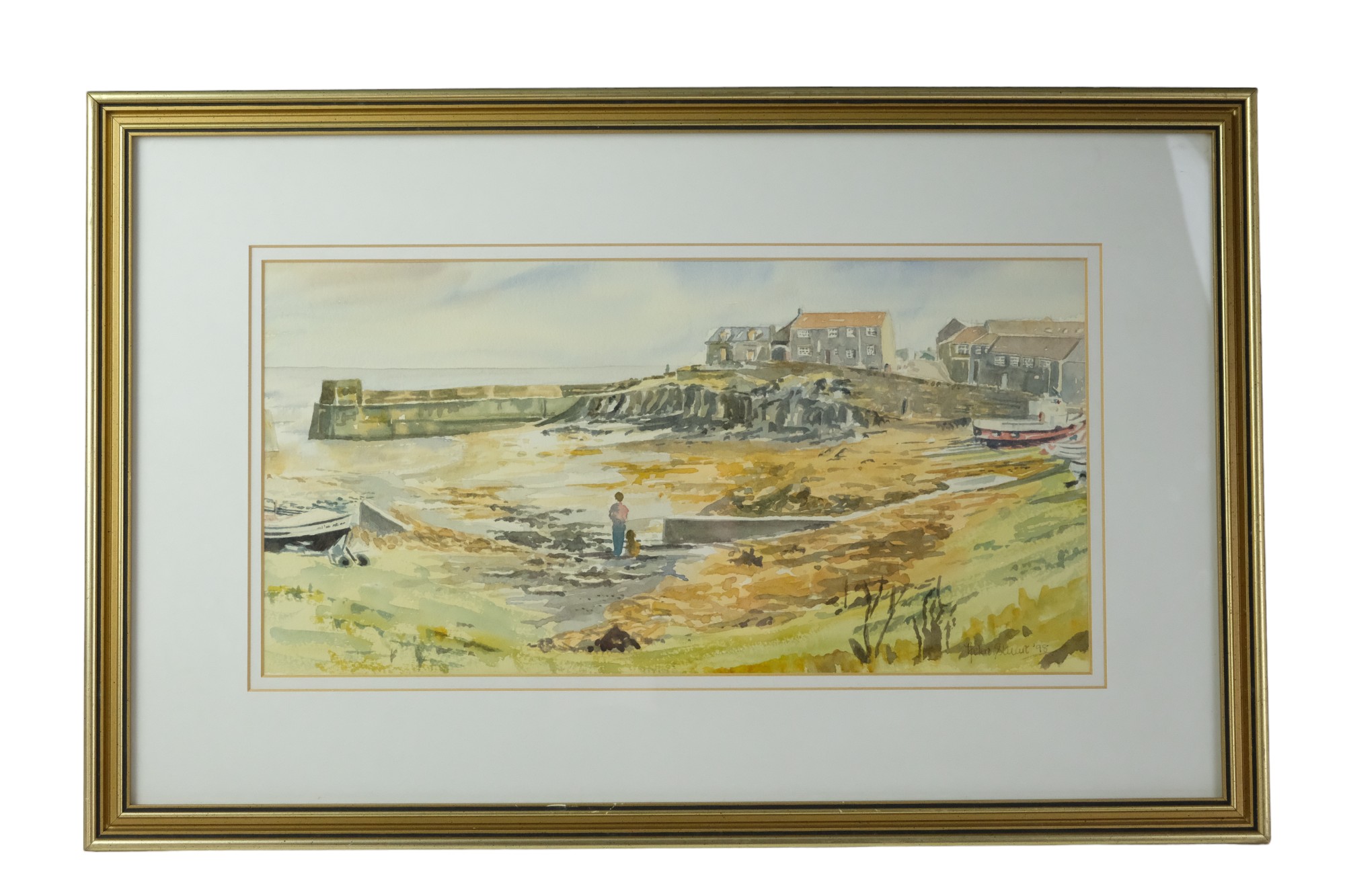 Helen Stuart (Contemporary) "Quiet Moment. Craster Harbour", an idyllic, maritime study of the